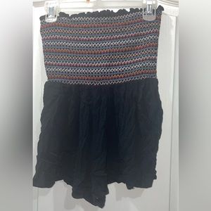 Blue tan blue white red pattern jumpsuit with pockets